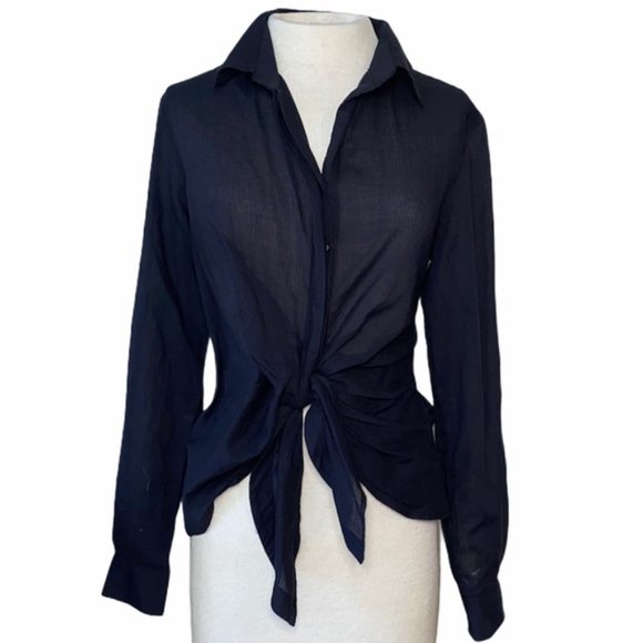 All Saints Tops - All Saints Small Black Semi-sheer front tie blouse
